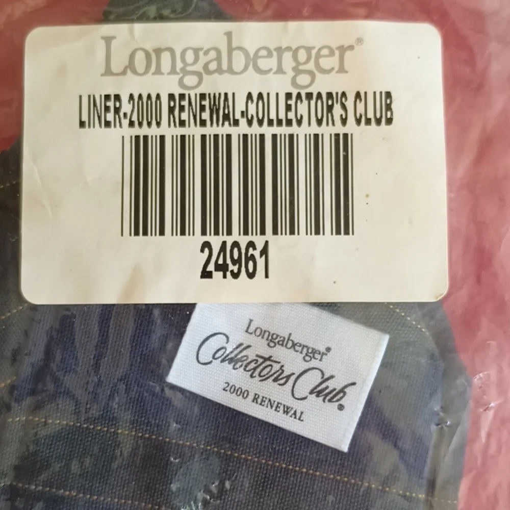 Longaberger Collectors Club 2000 Renewal Basket Liner NWT Original Package